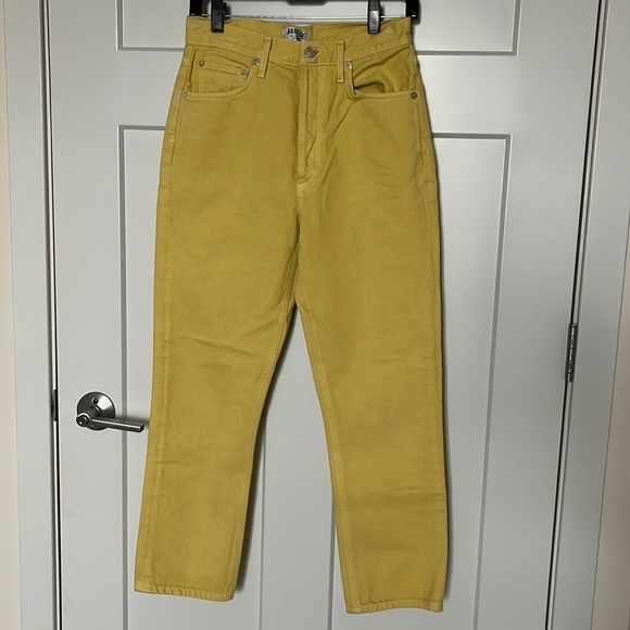 Agolde Riley High-Rise Cropped Yellow Denim Pants Size 27 - Picture 4 of 13